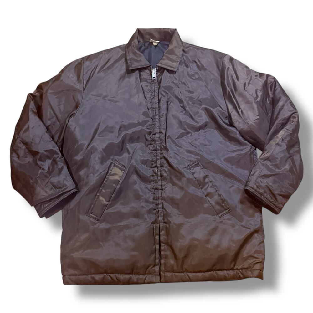 VTG Unitog Polyester Jacket Mens Chocolate Brown Coat Union Made USA L NO HOOD